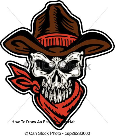 400x470 How To Draw An Easy Cowboy Hat Skull Bandana Drawing - Cowboy Skull Drawing
