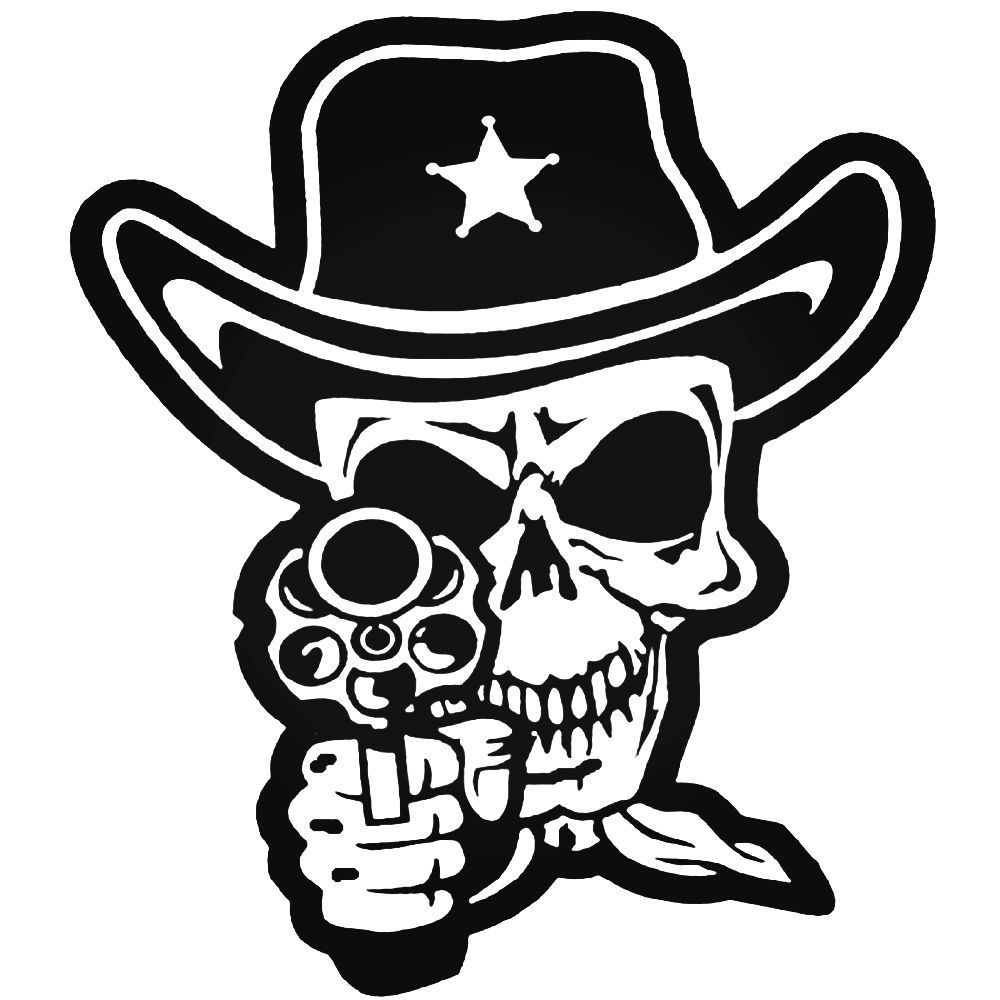 1000x1000 Skull Cowboy Decal Sticker - Cowboy Skull Drawing
