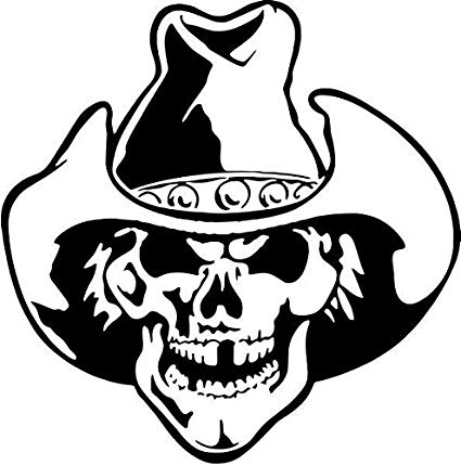 425x429 Cowboy Skull Vinyl Decal Sticker Tall Gloss Black - Cowboy Skull Drawing