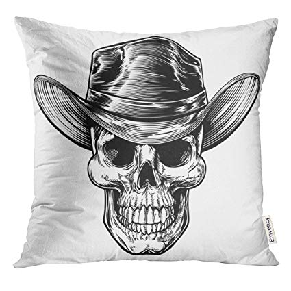 425x425 emvency throw pillow cover black skull cowboy drawing - Cowboy Skull Drawing