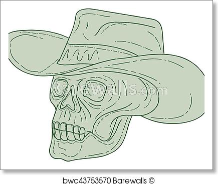 435x370 Art Print Of Cowboy Skull Drawing Barewalls Posters Prints - Cowboy Skull Drawing