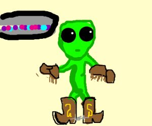 300x250 alien wearing cowboy boots with spurs drawing - Cowboy Spurs Drawing