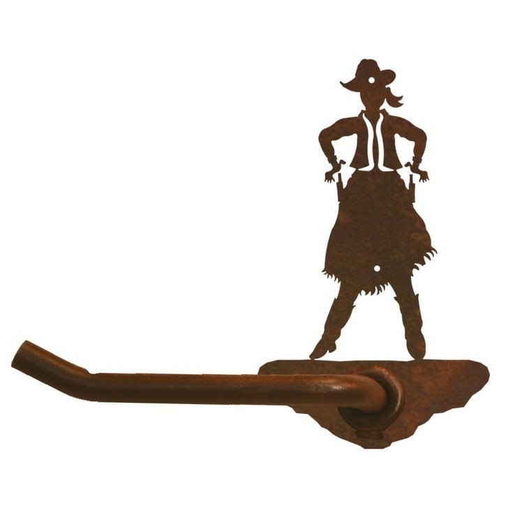 725x725 Cowgirl Drawing Pistol Metal Toilet Paper Holder - Cowgirl Drawing