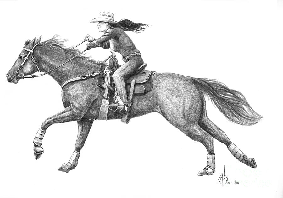 900x632 Cowgirl Full Out Drawing - Cowgirl Drawing