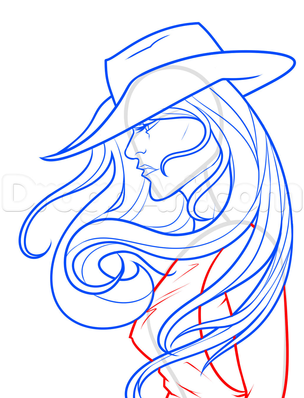 1032x1351 Step Cowgirl Drawing Tutorial - Cowgirl Drawing