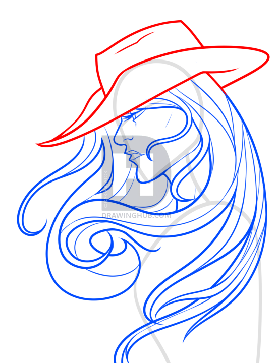 549x720 Cowgirl Drawing Tutorial, Step - Cowgirl Hat Drawing