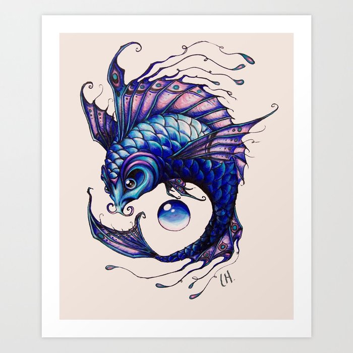 700x700 Purple Koi Fish Drawing Art Print - Coy Fish Drawing