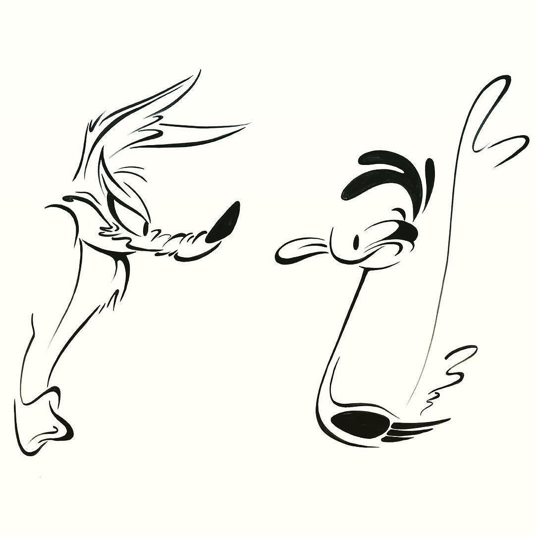 1080x1080 india ink drawings of wile e coyote and road runner - Coyote Cartoon Drawing