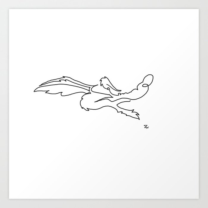 700x700 One Line Black Drawing Of Wile E Coyote Art Print - Coyote Line Drawing