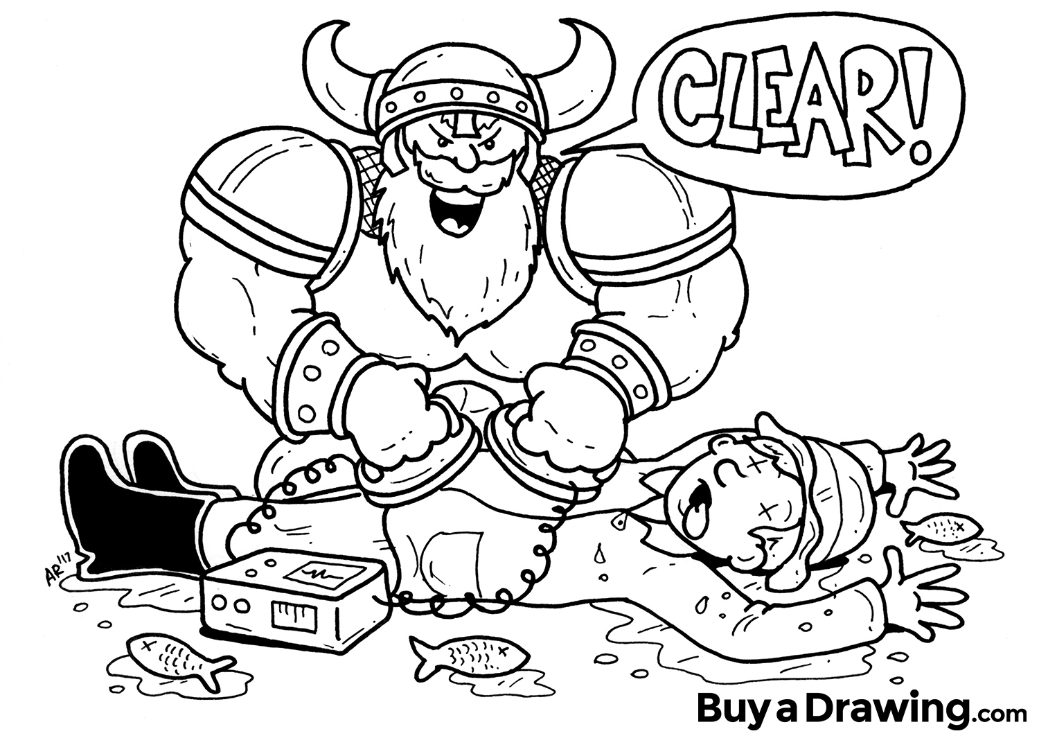 1500x1065 custom cartoon drawing of tough viking giving cpr - Cpr Drawing
