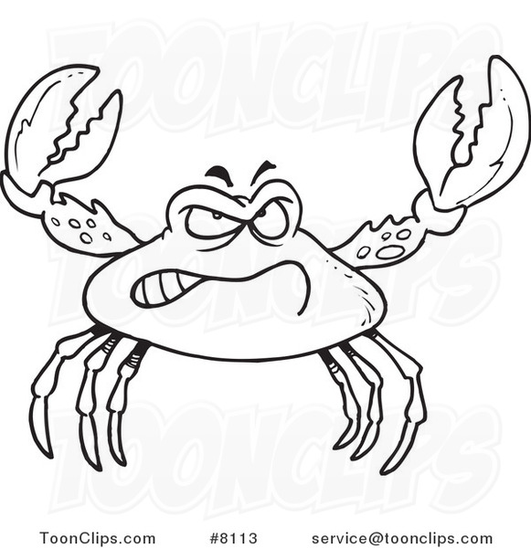 581x600 Cartoon Black And White Line Drawing Of A Tough Crab - Crab Line Drawing