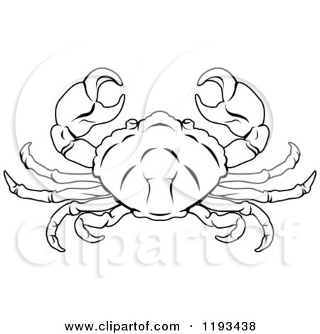 450x470 Clipart Of A Black And White Line Drawing Of The Cancer Crab - Crab Line Drawing