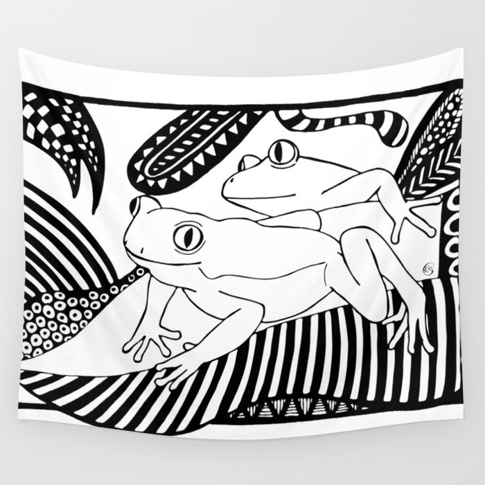 700x700 Black And White Frogs Outline Drawing Wall Tapestry - Crab Outline Drawing