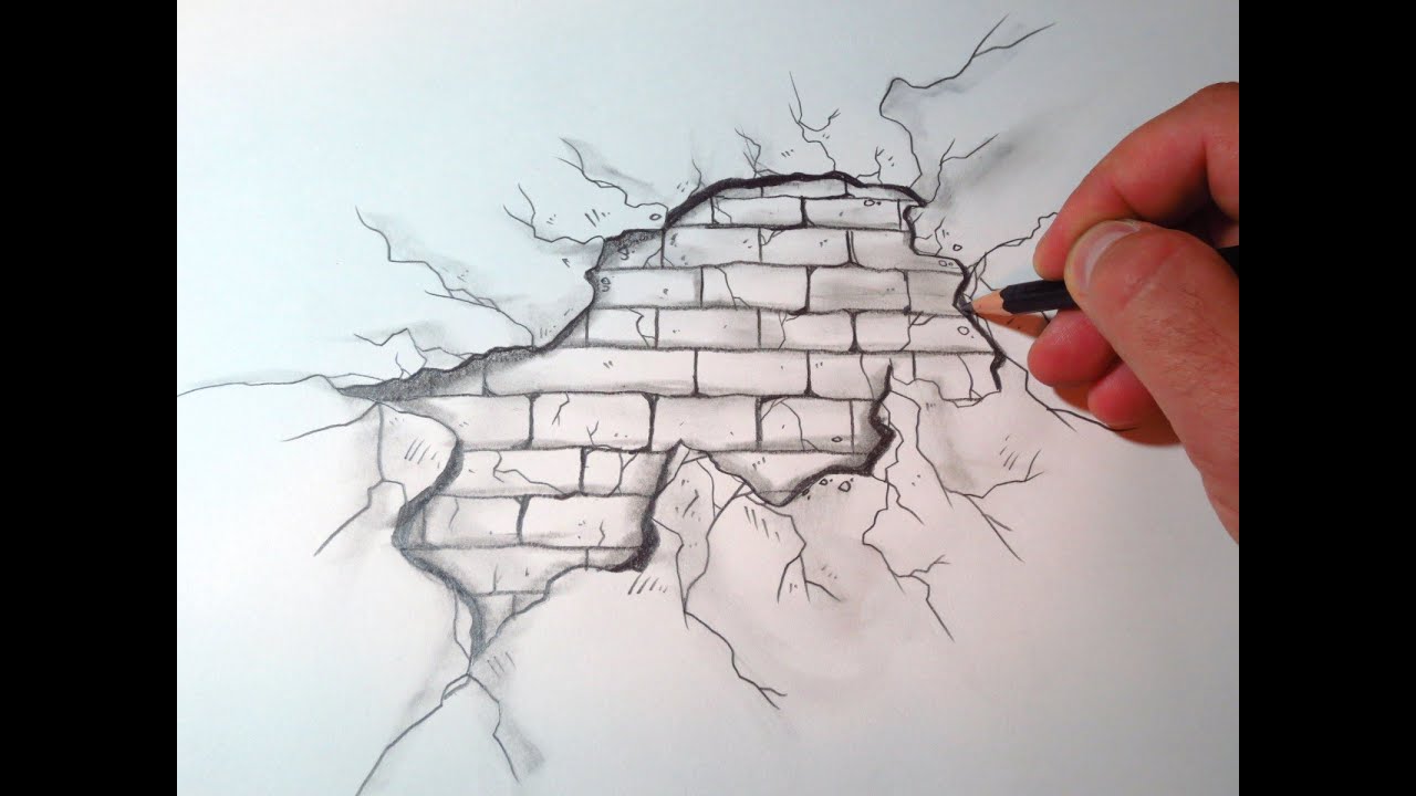 1280x720 How To Draw A Cracked Brick Wall - Cracked Brick Wall Drawing
