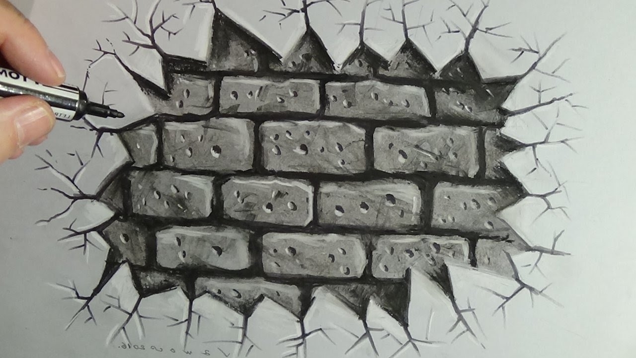 Cracked Brick Wall Drawing at Explore collection