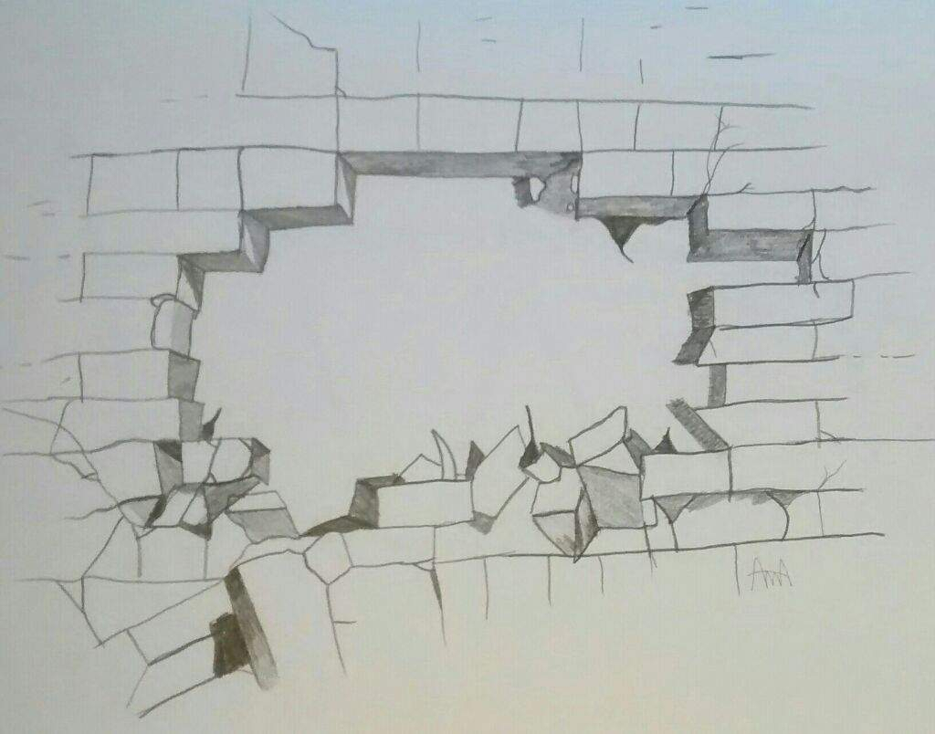 Brick Wall Drawing Pencil - Cracked Brick Wall Drawing. 