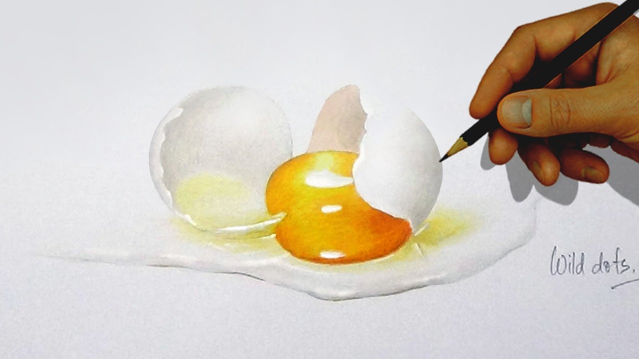 Drawing A Broken Egg With Simple Colored Pencils - Cracked Egg Drawing. 