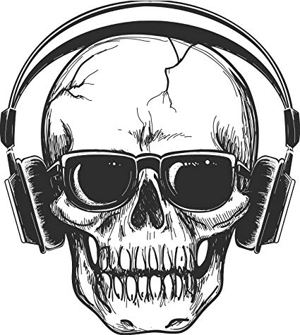 425x475 Black And White Sketch Cracked Skull With Headphones - Cracked Skull Drawing