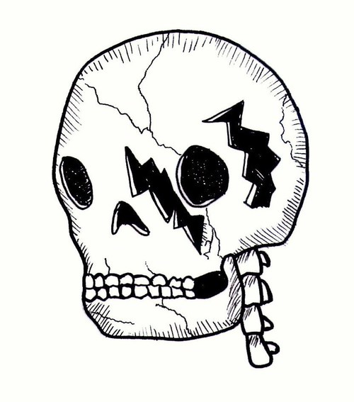 500x567 You're Not Here - Cracked Skull Drawing