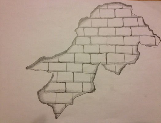524x401 drawn brick cracked wall pencil and in color drawn brick, wall art - Cracked Wall Drawing