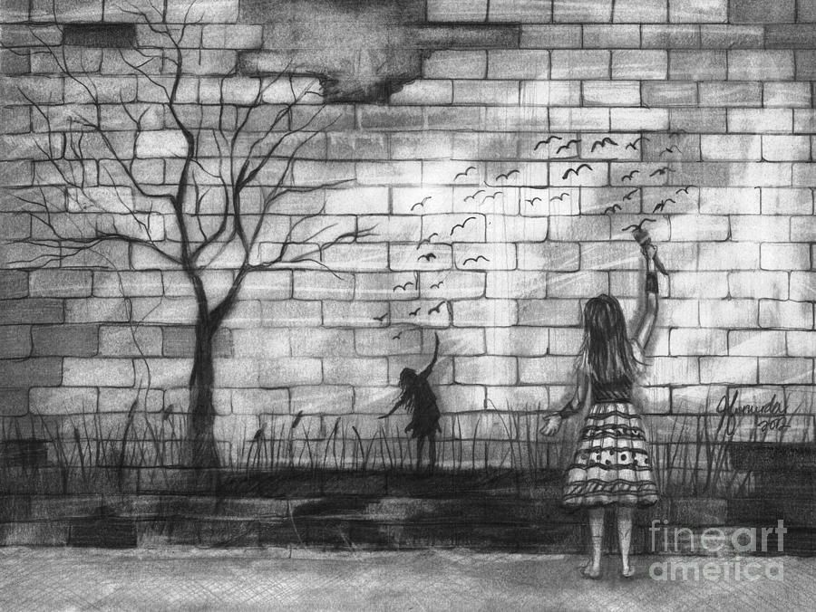 900x676 Huge Collection Of 'broken Brick Wall Drawing' Download More Than - Cracked Wall Drawing