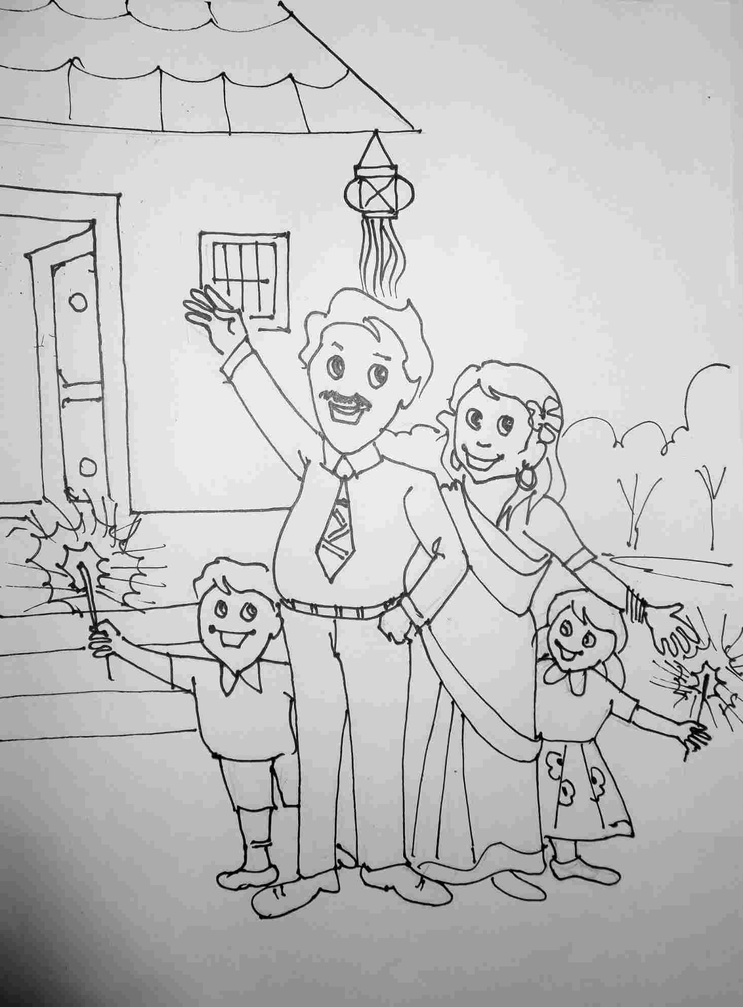 1465x1984 Draw A Diwali Scene Youtuberhyoutubecom Happy Children Playing - Crackers Drawing