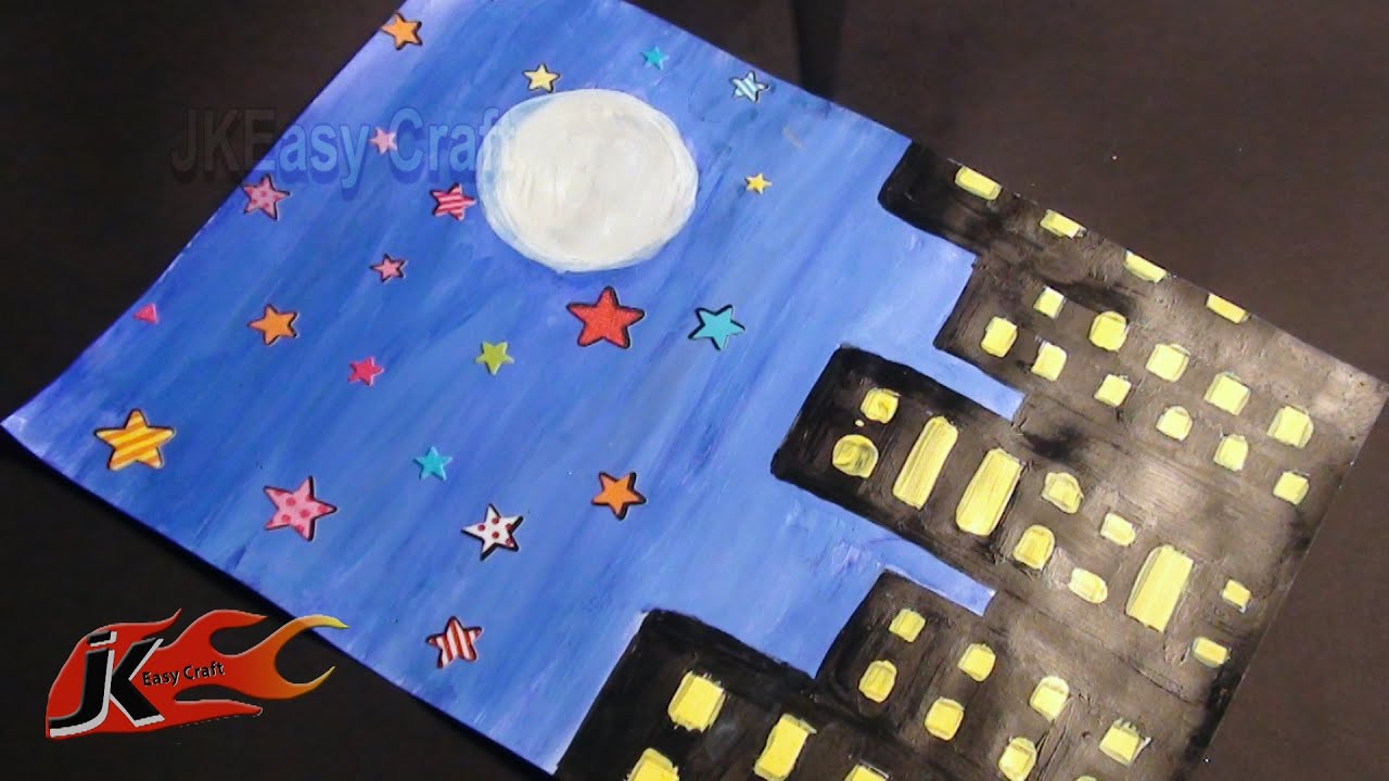 1280x720 Draw Night Scene School Project For Kids Jk Easy Craft - Craft Drawing Images