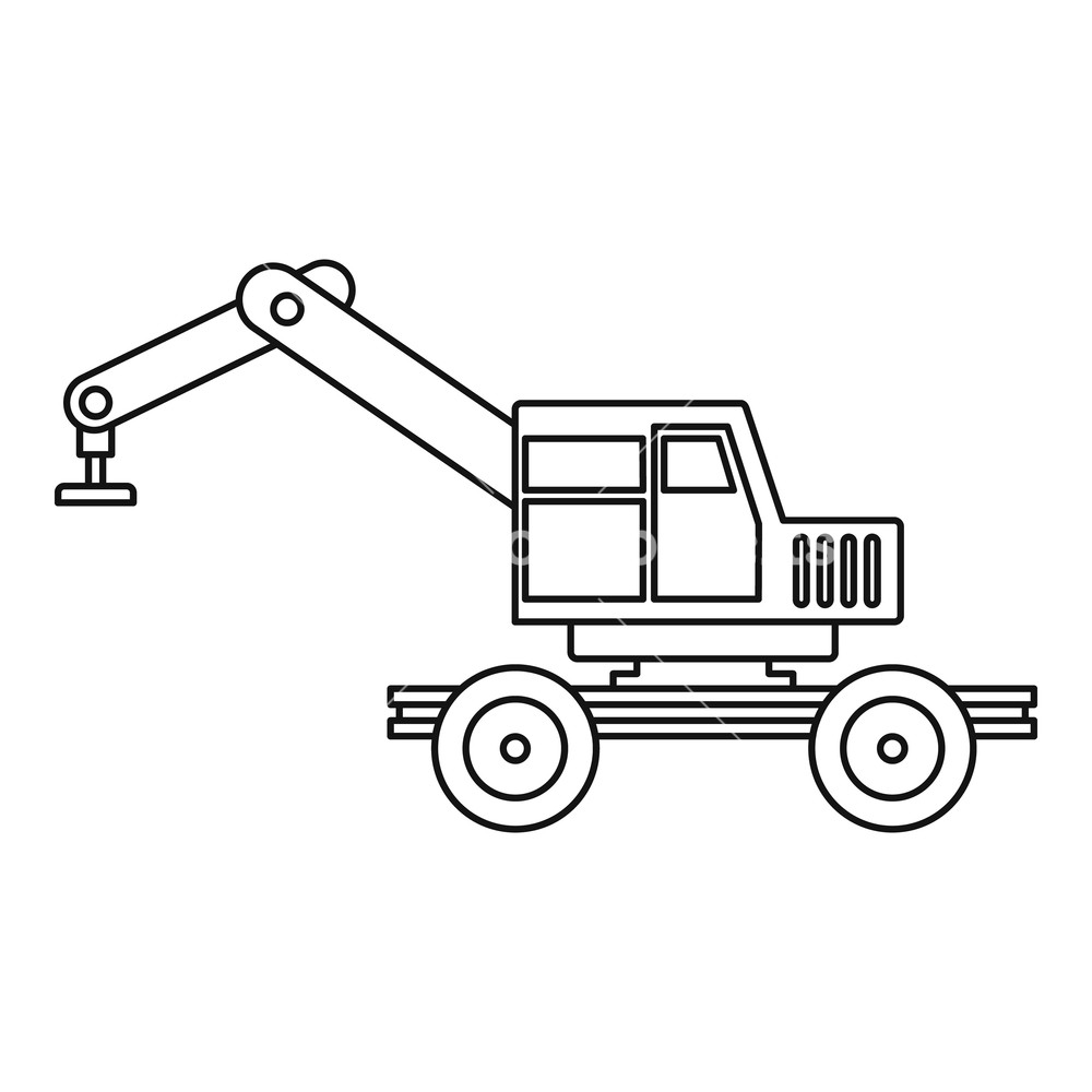 1000x1000 Crane Truck Icon In Outline Style Isolated Vector Illustration - Crane Truck Drawing