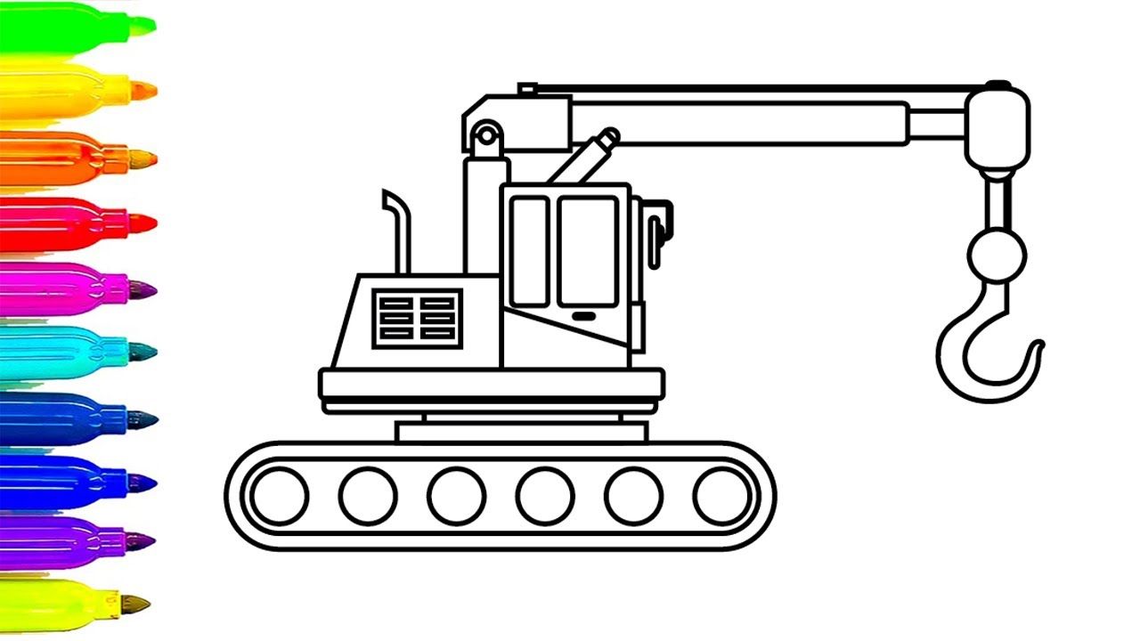 1280x720 How To Draw Crane Truck Coloring Pages, Drawing For Kids, Learn - Crane Truck Drawing