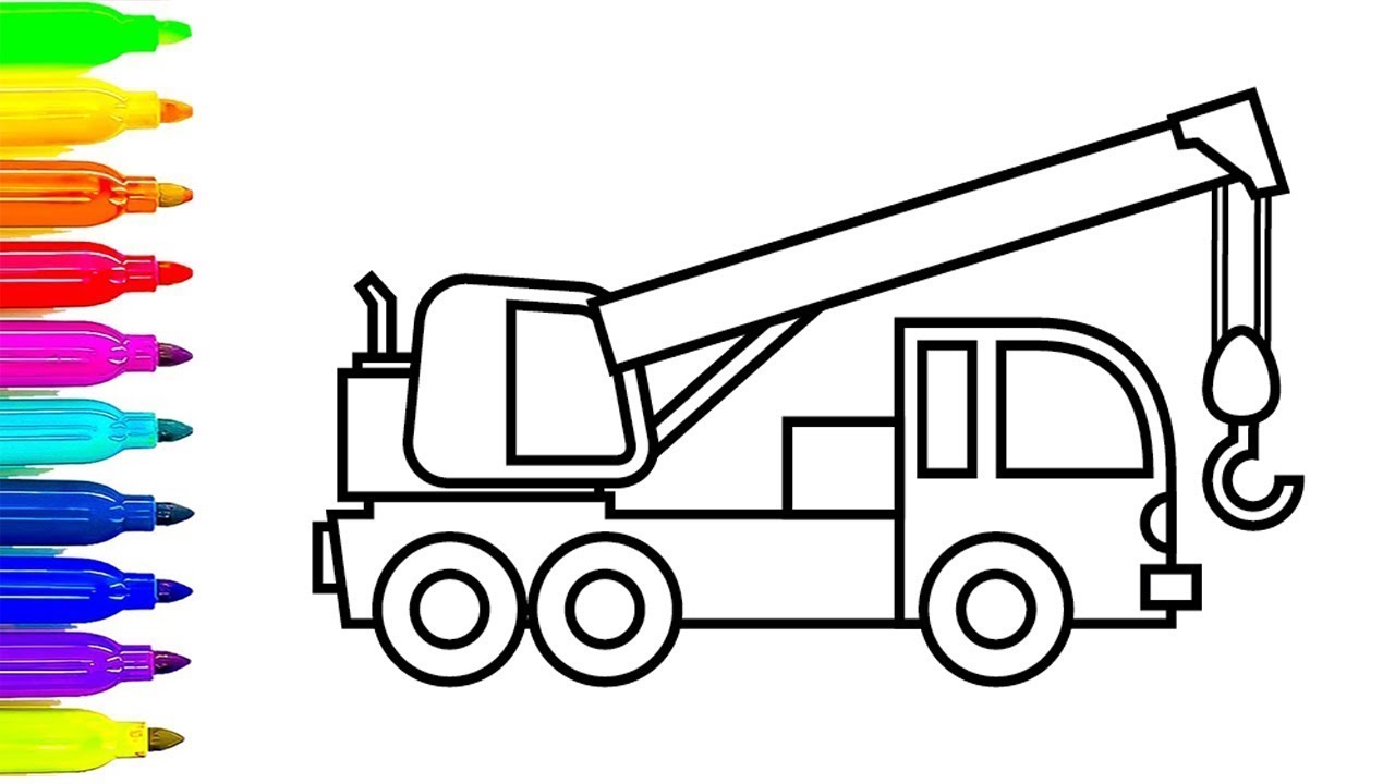 1280x720 Learn Colors With Construction Truck Coloring Pages, Crane Truck - Crane Truck Drawing