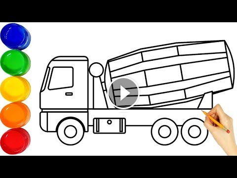 480x360 Coloring Mixer Truck And Crane Truck Painting For Toddlers - Crane Truck Drawing