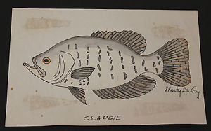 300x187 vintage pencil sketch drawing crappie fish artist signed dripping - Crappie Drawing