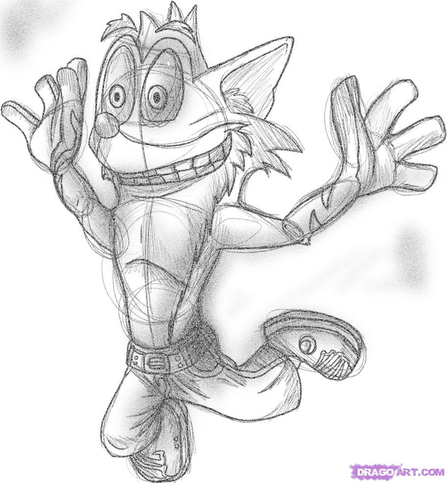 913x986 how to draw crash bandicoot, step - Crash Bandicoot Drawing