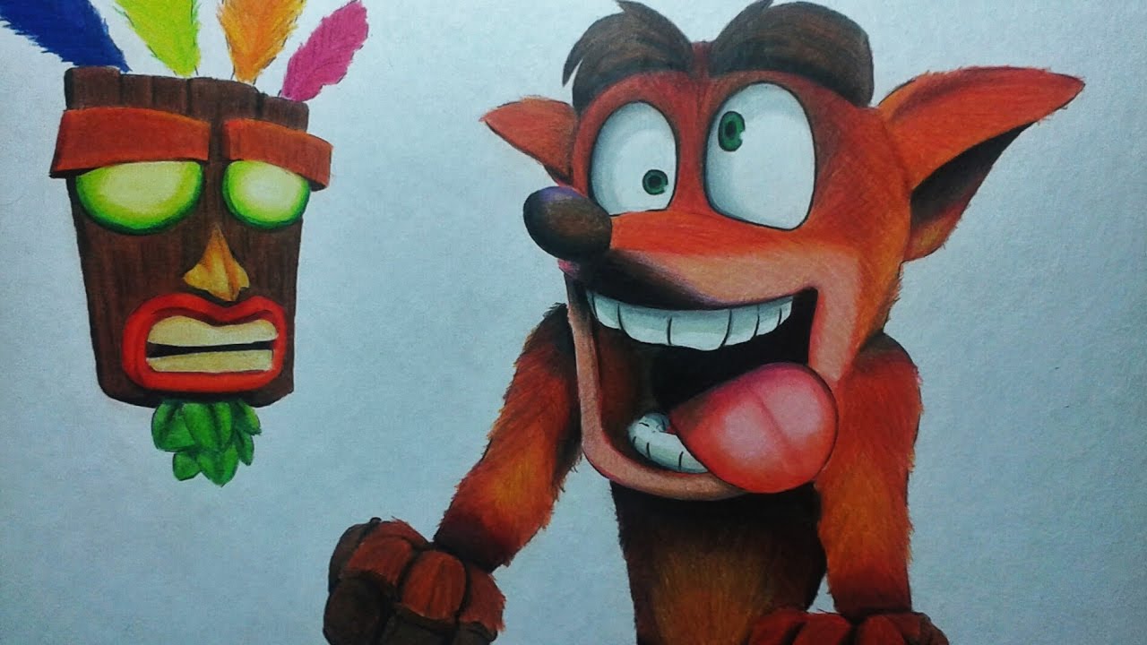 1280x720 speed drawing dibujando a crash bandicoot aku aku crash - Crash Bandicoot Drawing