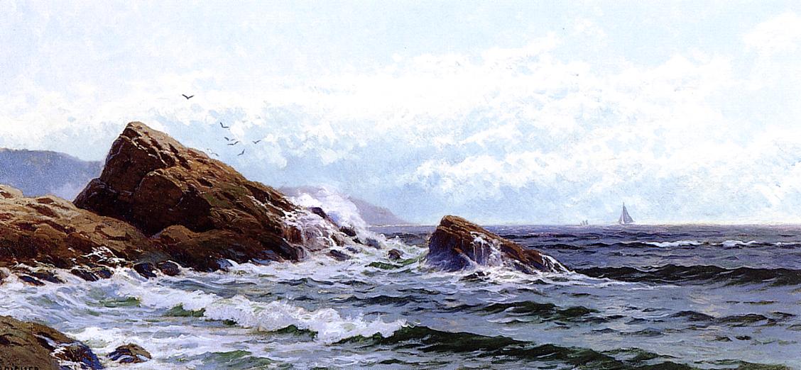 1128x522 Filecrashing Waves Alfred T Bricher - Crashing Waves Drawing