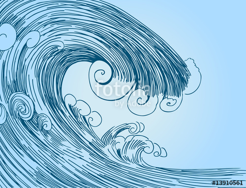 500x382 Tsunami Wave Drawing Stock Image And Royalty Free Vector - Crashing Waves Drawing