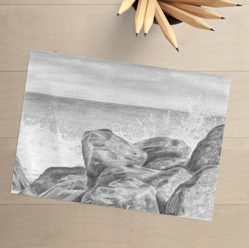794x792 Waves Drawing Pencil Drawing Beach Art Original Drawing Etsy - Crashing Waves Drawing
