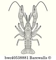 180x195 Art Print Of Vector Hand Drawn Crawfish Drawing For Coloring Book - Crawfish Drawing