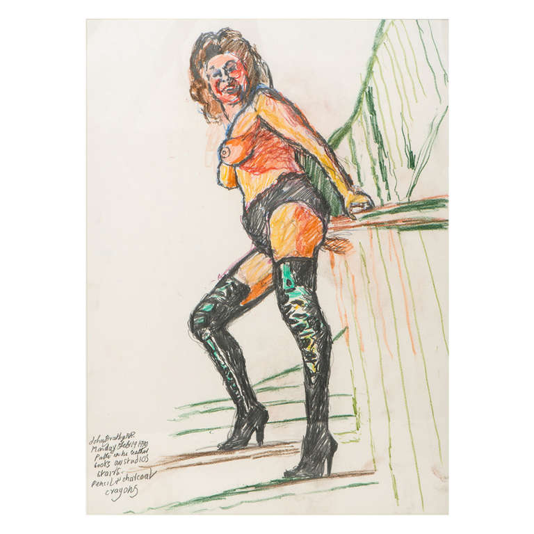 768x768 John Bratby Pencil And Crayon Drawing In Leather Boots - Crayon Drawing