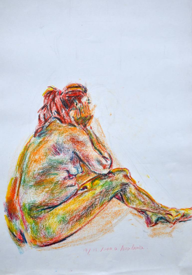 770x1100 Study Drawing In Colored Oil Pastel Portrait Of A Sitting Woman - Crayons Drawing Images
