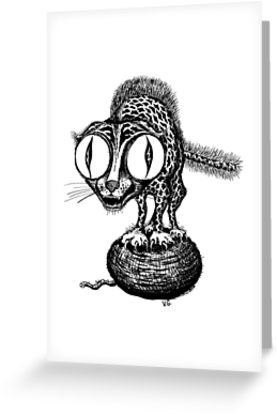 277x415 crazy cat surreal black and white pen ink drawing greeting cards - Crazy Cat Drawing