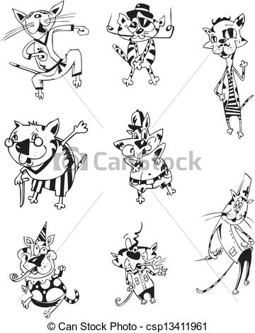 360x470 crazy cats vector set of black and white cartoons - Crazy Cat Drawing