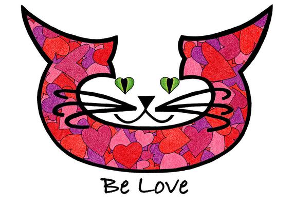 570x406 valentine card cat lover cat art card cat illustration etsy - Crazy Cat Drawing