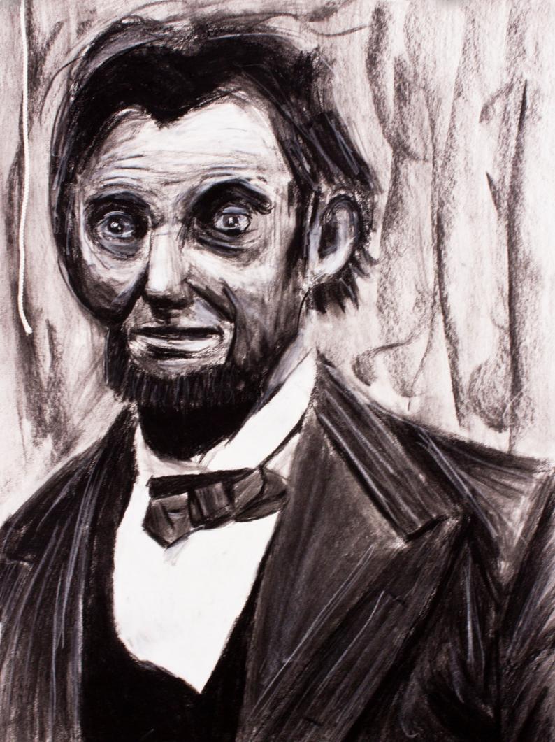 794x1061 Original Charcoal Drawing Of Abraham Lincoln With Crazy Eyes Etsy - Crazy Eyes Drawing