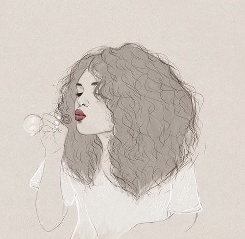 500x488 aesthetic, bubbles, crazy hair, curly hair, drawing - Crazy Hair Drawing