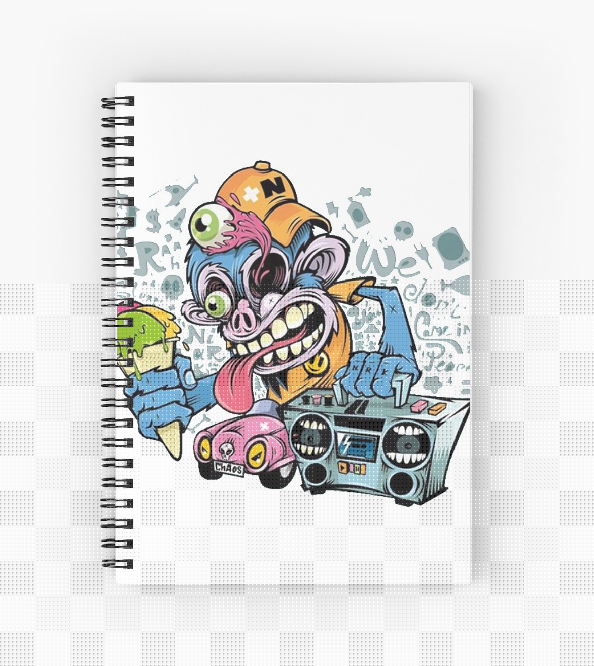 1171x1313 Crazy Monkey With Ice Cream And Radio In The Car Spiral Notebooks - Crazy Monkey Drawing
