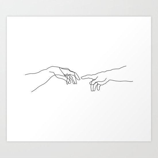 550x550 Creation Of Adam Minimal Drawing Art Print - Creation Of Adam Drawing