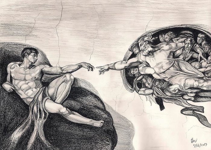 700x500 The Creation Of Adam A Redraw Greeting Card For Sale - Creation Of Adam Drawing