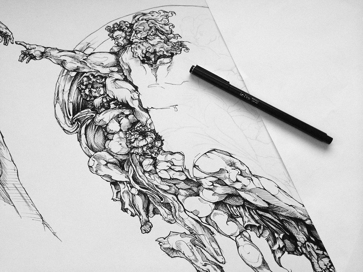 1200x900 The Creation Of Adam On Behance - Creation Of Adam Drawing