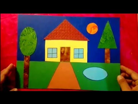 480x360 how to make scenery of house using geometrical shapes for kids - Creative Drawing With Geometric Shapes